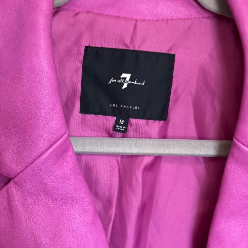 7 For All Mankind Blazer Cropped Faux Leather Med Hot Pink Excellent Coat - Picture 2 of 6